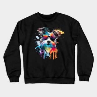 Colourful Cool Yorkshire Terrier Dog with Sunglasses Crewneck Sweatshirt